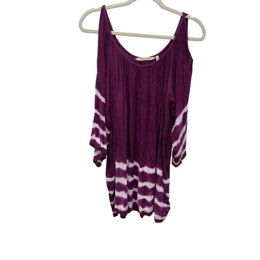 Soft Surroundings 3X Purple & White Tie-Dye Cold Shoulder Top plus size